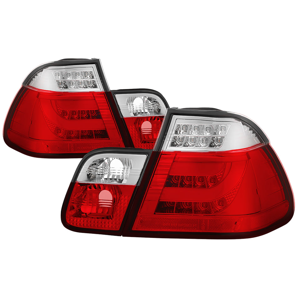 ( Spyder ) BMW E46 3-Series 02-05 4Dr Light Bar Style LED Tail Lights - Red Clear