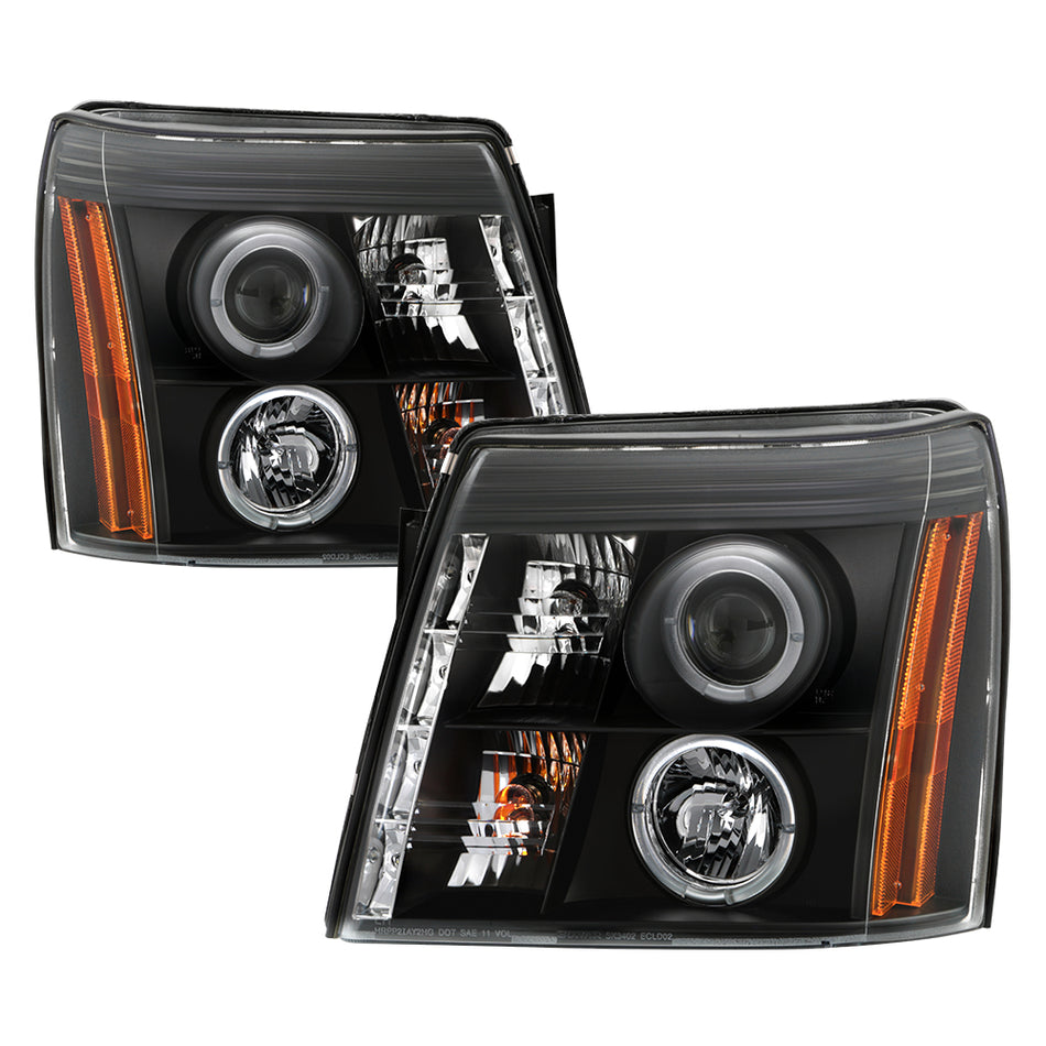 ( Spyder Signature ) Cadillac Escalade 02-03 Projector Headlights - Halogen Model Only ( Not Compatible With Xenon/HID Model ) - LED Halo - DRL - Black -  High H1 (Included) - Low H7 (Included)