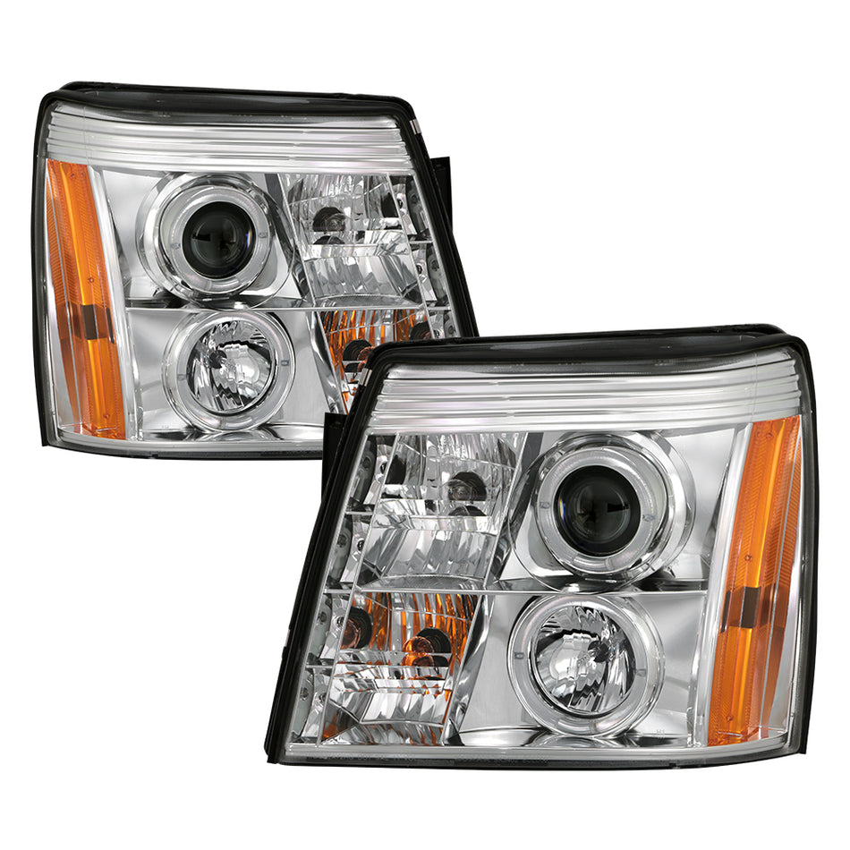 ( Spyder Signature ) Cadillac Escalade 02-03 Projector Headlights - Halogen Model Only ( Not Compatible With Xenon/HID Model ) - LED Halo - DRL - Chrome - High H1 (Included) - Low H7 (Included)