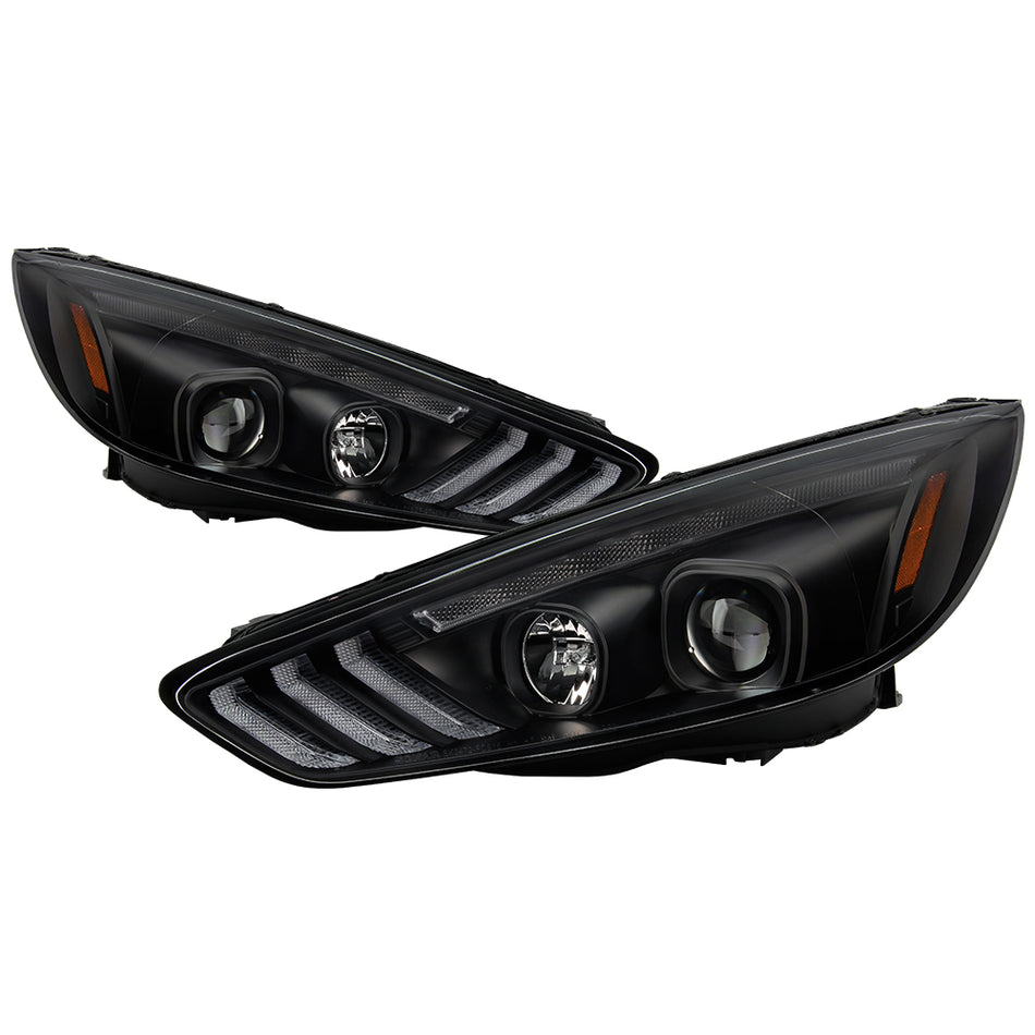 ( Spyder Signature ) Ford Focus 15-18 Projector Headlights - Sequential Turn Signal Light Bar - Low Beam-H7(Included) ; High Beam-H1(Included) ; Signal-LED(Included) - Black