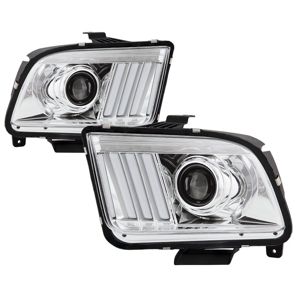 ( Spyder Signature ) Ford Mustang 2005-2008 Version 2 Projector Headlights - DRL LED - Low Beam-H7(Included) ; High Beam-H7(Included) - Chrome