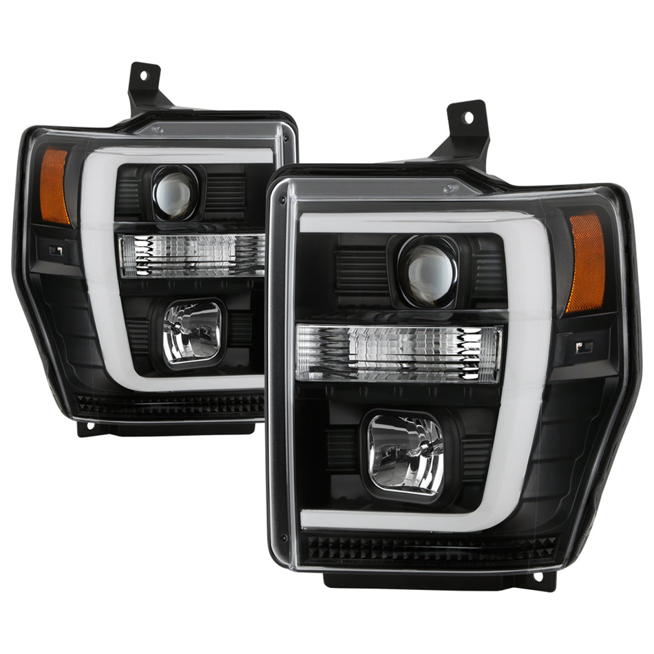 ( Spyder Platinum ) Ford F-250/350/450 Super Duty 2008-2010 Version 2 High-Power LED Module ( Low Beam ) Equipped Headlights - Switch Back White Light Bar Turn Signal Light And Parking Light - Black