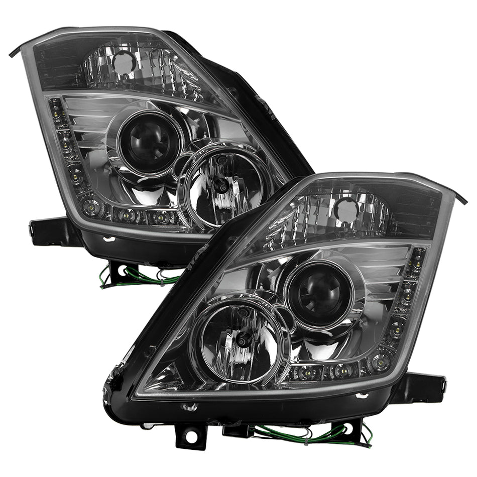 ( Spyder Signature ) Nissan 350Z 03-05 Projector Headlights - Halogen Model Only ( Not Compatible With Xenon/HID Model ) - DRL - Smoke - High H1 (Included) - Low H7 (Included)