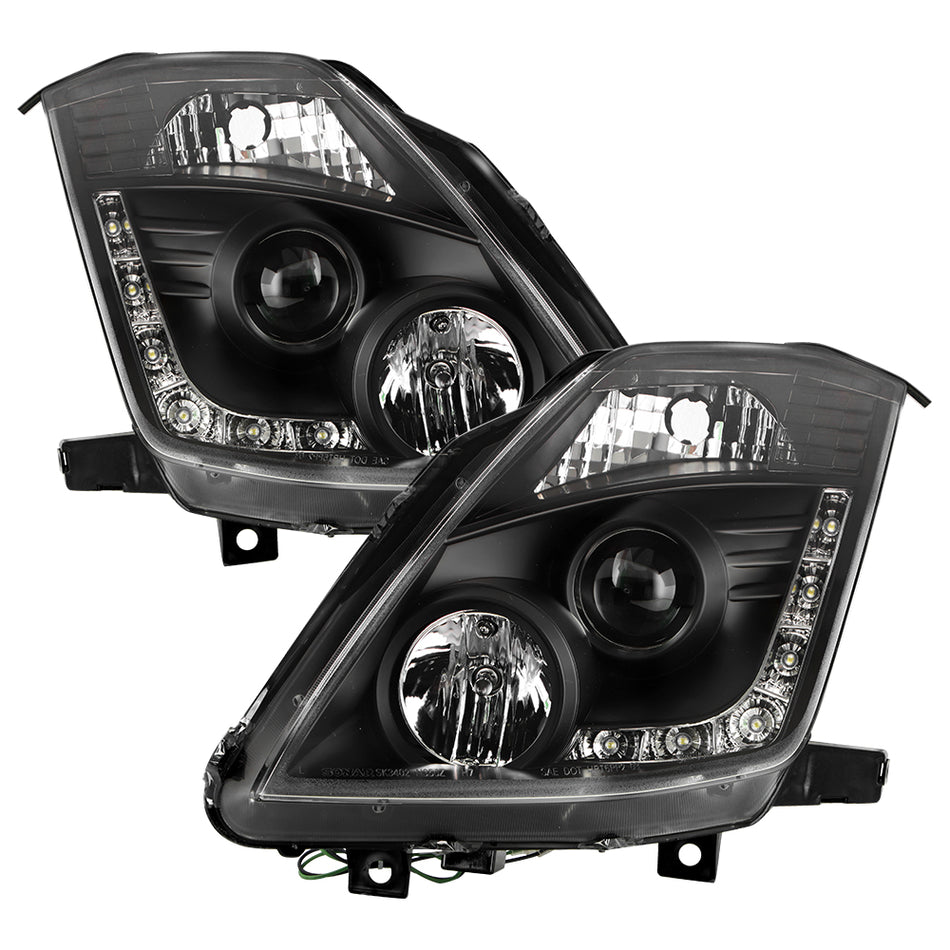 ( Spyder Signature ) Nissan 350Z 03-05 Projector Headlights -  Xenon/HID Model Only ( Not Compatible With Halogen Model ) - DRL - Black - High H7 (Included) - Low D2R (Not Included)