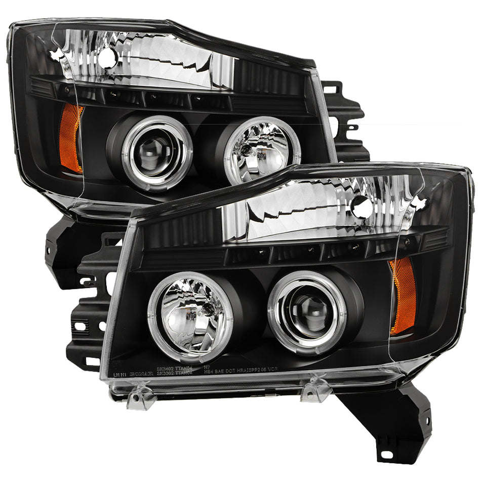 ( Spyder Signature ) Nissan Titan 04-15 / Nissan Armada 04-07 Projector Headlights - LED Halo - LED ( Replaceable LEDs ) - Black - High H1 (Included) - Low 9006 (Not Included)