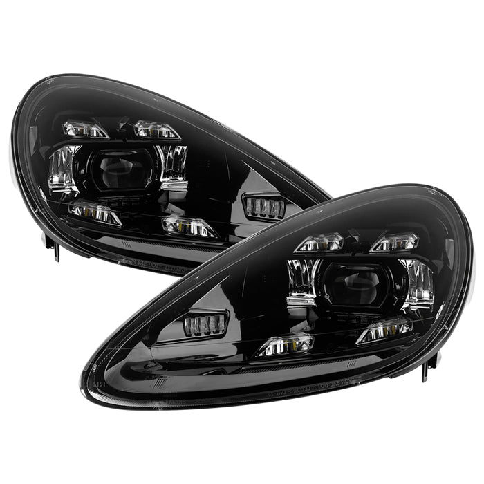 ( Spyder Apex ) Porsche Cayenne 2011-2014 High-Power LED Module ( Low Beam And High Beam ) Equipped Headlights - Quad LED Parking Lights - LED Cornering Lights - Low Beam: LED (Included) - High Beam: LED (Included) - Black