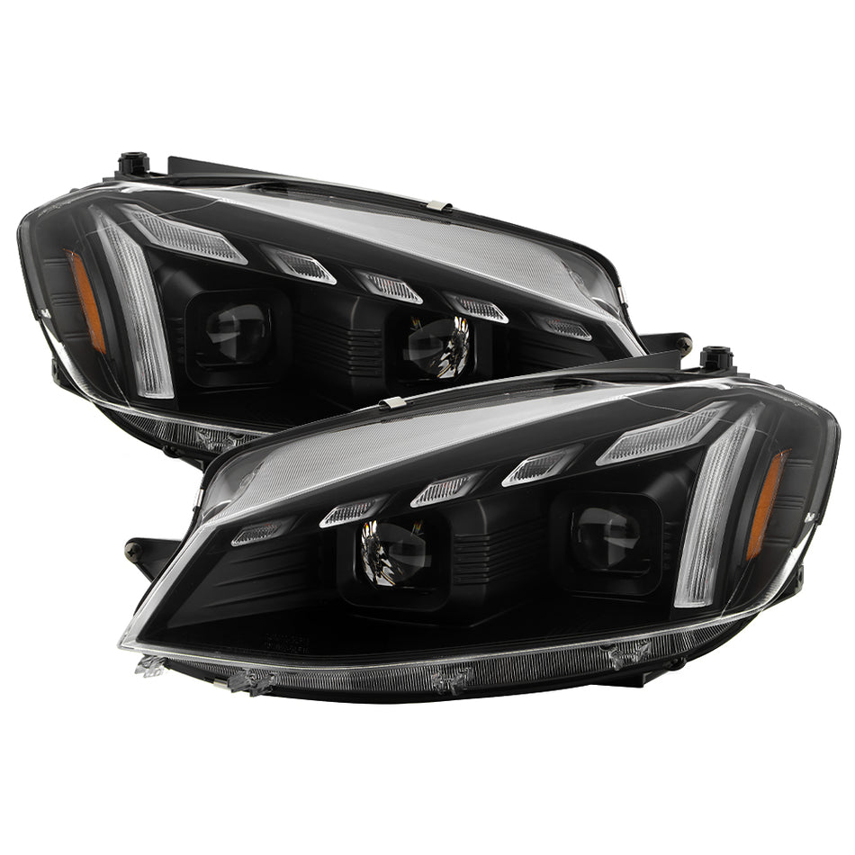 ( Spyder Apex ) Volkwagen Golf MK7.5 2018-2021 Factory Halogen Model Only ( Not Compatible With Factory LED Model ) Headlights - Greeting Light Animation - LED Clear Light Bar Parking Lights - Sequential LED Switchback Turn Signal Lights - Black