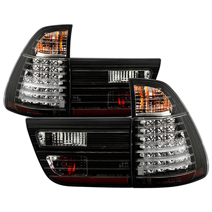 ( Spyder ) BMW E53 X5 00-06 4PCS LED Tail Lights - Signal-7507(Included) ; Parking-LED ; Reverse-7506(Not Included) ; Brake-LED - Black