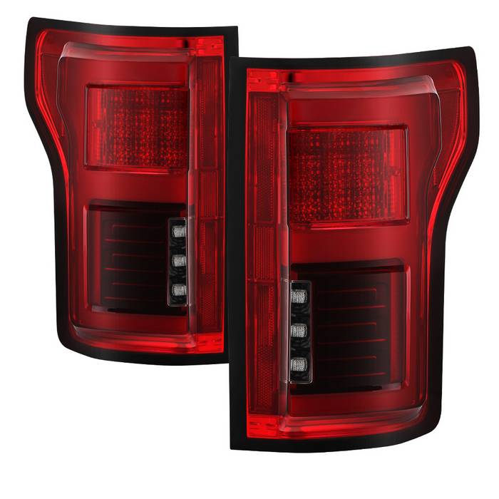 Ford F150 2015-2017 Light Bar LED Tail Lights ( Compatible With Rear Blind Spot Sensor Model Only ) - Red Clear