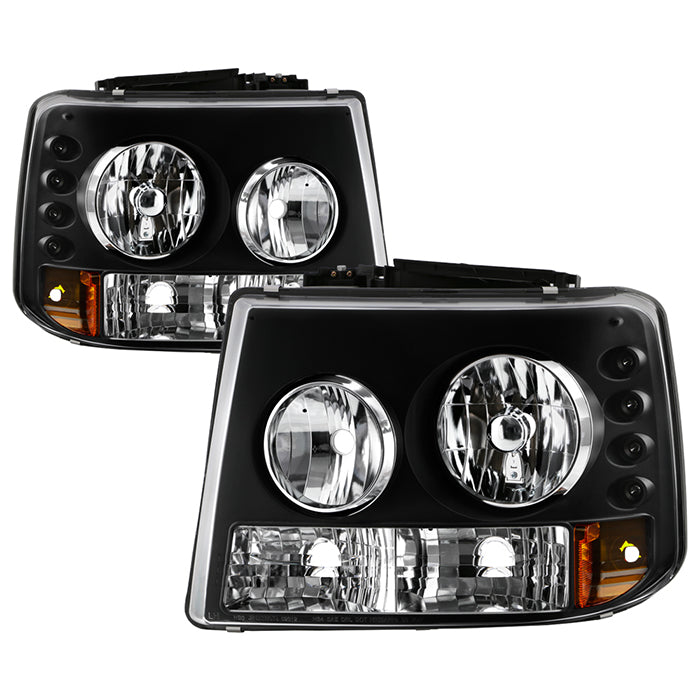 ( Spyder Signature ) Chevy Silverado 1500/2500 99-02 ( Does Not Fit HD Model ) / Chevy Silverado 3500 01-02 / Chevy Suburban 1500/2500 00-06 / Chevy Tahoe 00-06 1PC W/ Bumper Lights ( Require GRI-SP-CS99-CT Grille ) LED ( Replaceable LEDs ) Crystal Headli