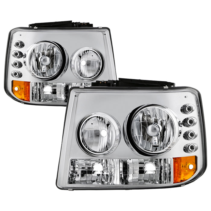 ( Spyder Signature ) Chevy Silverado 1500/2500 99-02 ( Does Not Fit HD Model ) / Chevy Silverado 3500 01-02 / Chevy Suburban 1500/2500 00-06 / Chevy Tahoe 00-06 1PC W/ Bumper Lights ( Require GRI-SP-CS99-CT Grille ) LED ( Replaceable LEDs ) Crystal Headli