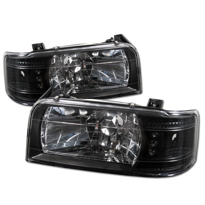 ( Spyder Signature ) Ford F150 92-96 / Ford Bronco 92-96 1PC LED ( Replaceable LEDs ) Crystal Headlights - Black