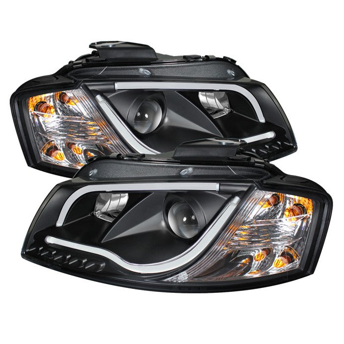 ( Spyder Signature ) Audi A3 06-08 Projector Headlights - Halogen Model Only ( Not Compatible with Xenon/HID Model ) - Light Tube - DRL  - Black - High H1 (Included) - Low H7 (Included)