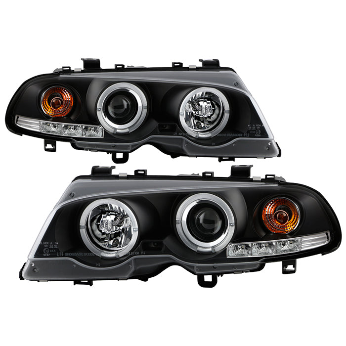 ( Spyder Signature ) BMW E46 3-Series 00-03 2DR / M3 01-06 2DR 1PC Projector Headlights - LED Halo - LED ( Replaceable LEDs ) - Black - High H1 (Included) - Low H1 (Included)