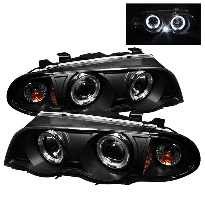 ( Spyder Signature ) BMW E46 3-Series 99-01 4DR Projector Headlights 1PC - LED Halo - Amber Reflector - Black - High H1 (Included) - Low H1 (Included)