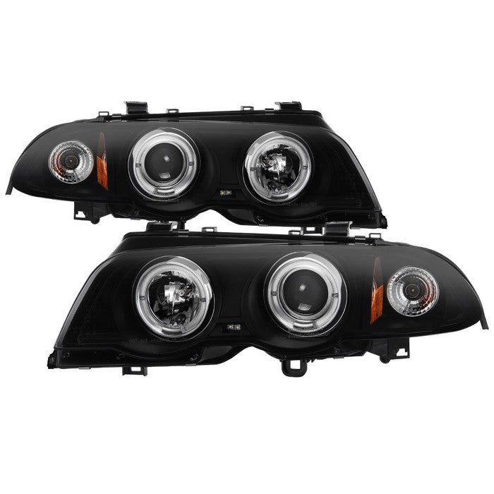 ( Spyder Signature ) BMW E46 3-Series 99-01 4DR Projector Headlights 1PC - LED Halo - Amber Reflector - Black Smoke - High H1 (Included) - Low H1 (Included)