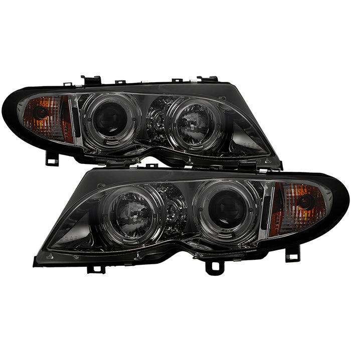 ( Spyder Signature ) BMW E46 3-Series 02-05 4DR Projector Headlights 1PC - LED Halo - Smoke - High H1 (Included) - Low H7 (Included)