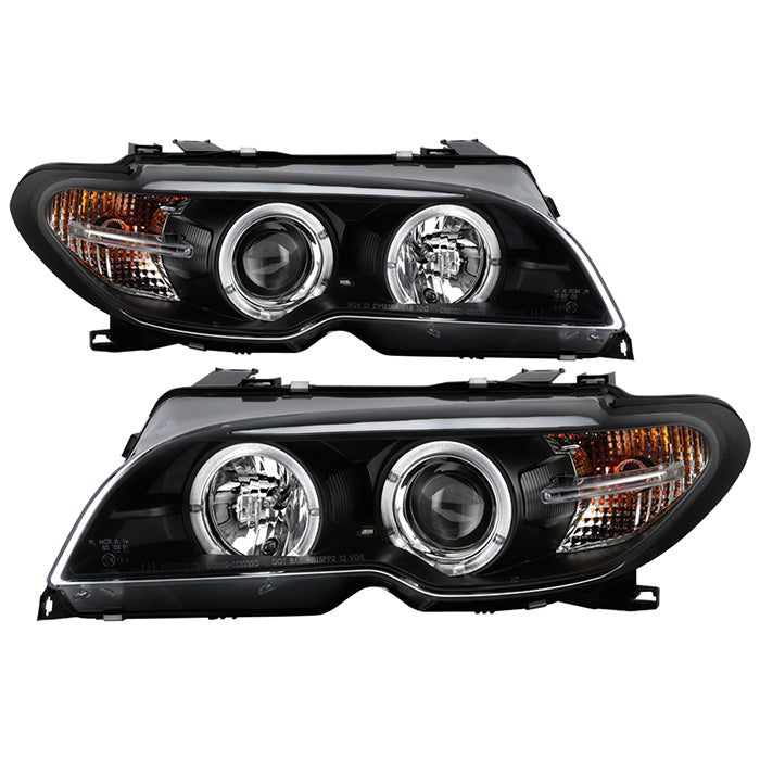 ( Spyder Signature ) BMW E46 3-Series 04-06 2 DR Projector Headlight - Halogen Model Only ( Not Compatible With Xenon/HID Model ) - LED Halo - Black - High H1 (Included) - Low H7 (Included)