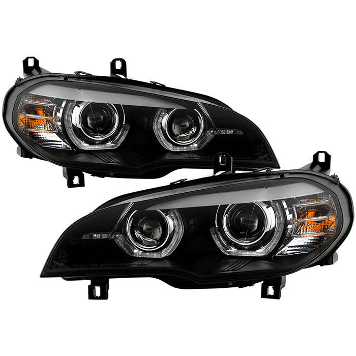 ( Spyder Apex ) BMW X5 E70 2007-2010 Xenon/HID Model ( Not Compatible With Factory Halogen Model ) AFS Version High-Power LED Module Equipped Headlights - DRL U-Shape Crystal Light Bar Parking Light - Black