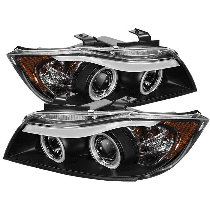 ( Spyder Signature ) BMW E90 3-Series 06-08 4DR Projector Headlights - CCFL Halo -Replaceable Eyebrow Bulb - Black- High H1 (Included) - Low H7 (Included)