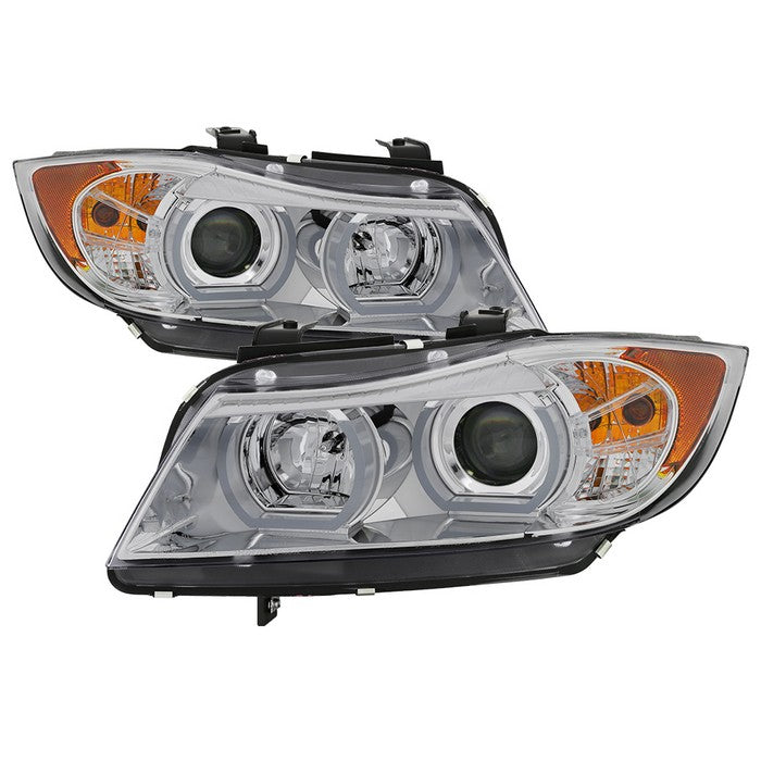 ( Spyder Signature ) BMW E90 3-Series 06-08 4DR Version 2 Projector Headlights - AFS HID Model Only ( Not Compatible with Halogen Model ) - Light Bar DRL - Chrome