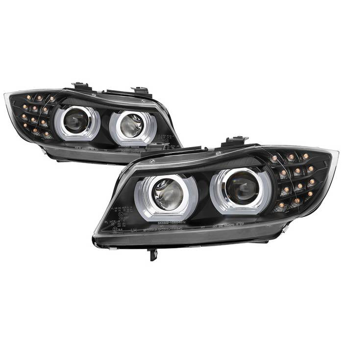 ( Spyder Signature ) BMW E90 3-Series 09-12 4DR Projector Headlights - Halogen Model Only ( Not Compatible with Xenon/HID Model ) - LED Turn Signal - Low Beam-H7(Included) ; High Beam-H1(Included) ; Signal-LED(Included) - Black