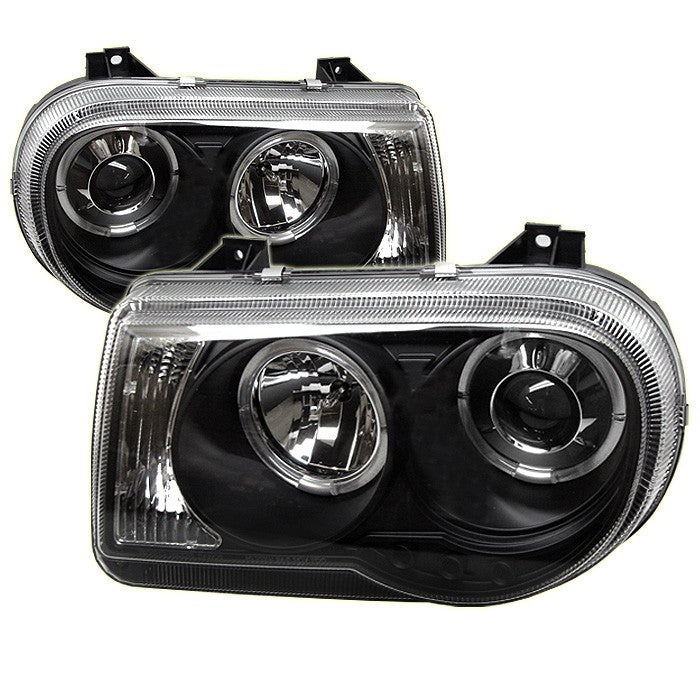 ( Spyder Signature ) Chrysler 300C 05-10 Projector Headlights - LED Halo - LED ( Replaceable LEDs ) - Black - High H1 (Included) - Low 9006 (Not Included)