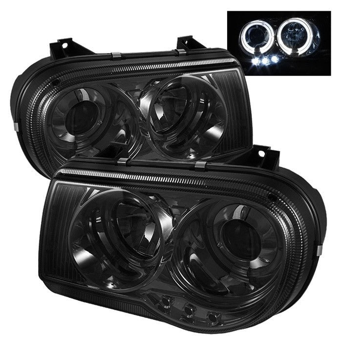 ( Spyder Signature ) Chrysler 300C 05-10 Projector Headlights - LED Halo - LED ( Replaceable LEDs ) - Smoke - High H1 (Included) - Low 9006 (Not Included)