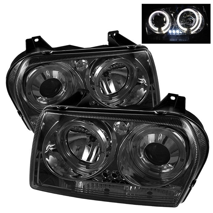 ( Spyder Signature ) Chrysler 300 05-08 Projector Headlights - LED Halo - LED ( Replaceable LEDs ) - Smoke - High H1 (Included) - Low 9006 (Not Included)