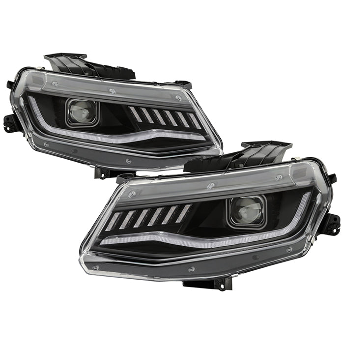 ( Spyder Signature ) Chevy Camaro 16-18 HID Model ( Do Not Fit Halogen Model ) Projector Headlights - Sequential Turn Signal - Low Beam: - High Beam: - Signal: - Black