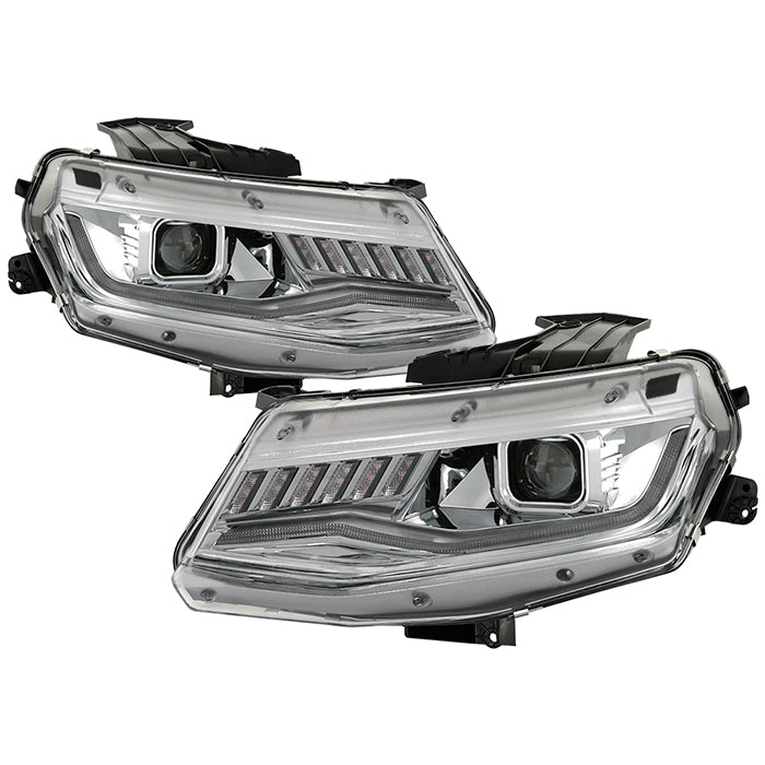 ( Spyder Signature ) Chevy Camaro 16-18 HID Model ( Do Not Fit Halogen Model ) Projector Headlights - Sequential Turn Signal - Low Beam: - High Beam: - Signal: - Chrome