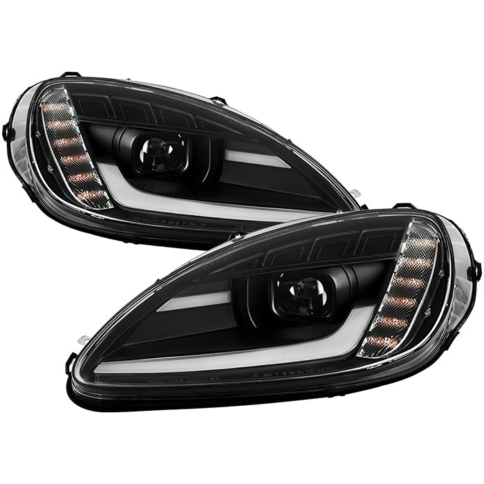 ( Spyder Signature ) Chevy Corvette C6 2005-2013 Projector Headlights - Sequential LED Turn Signal - Switch Back DRL Parking Light And Turn Signal Light Crystal Light Bar - Black