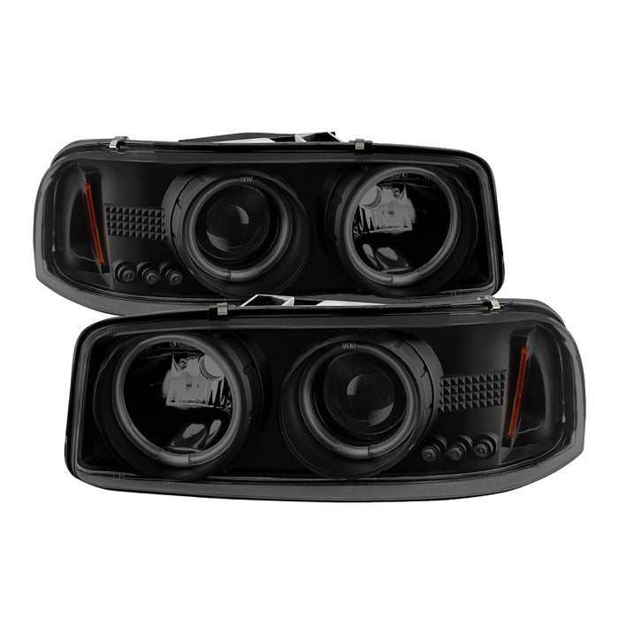 ( Spyder Signature ) GMC Sierra 1500/2500/3500 99-06 / GMC Sierra Denali 02-07 / GMC Yukon 00-06 / GMC Yukon Denali 01-06 Projector Headlights - CCFL Halo - LED ( Replaceable LEDs ) - Black Smoke - High 9005 (Not Included) - Low 9006 (Included)