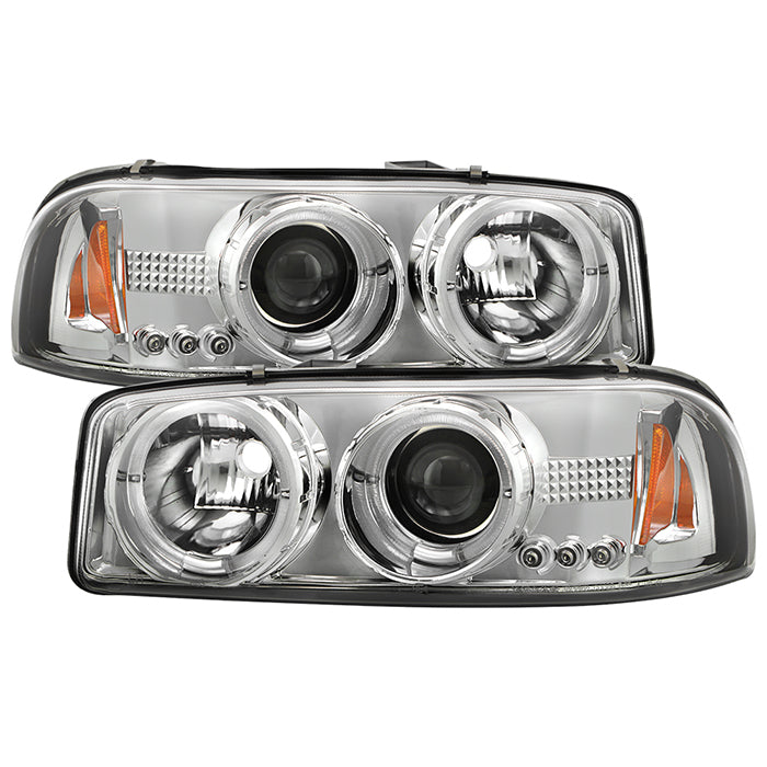 ( Spyder Signature ) GMC Sierra 1500/2500/3500 99-06 / GMC Sierra Denali 02-07 / GMC Yukon 00-06 / GMC Yukon Denali 01-06 Projector Headlights - LED Halo - LED ( Replaceable LEDs ) - Chrome - High 9005 (Not Included) - Low 9006 (Included)