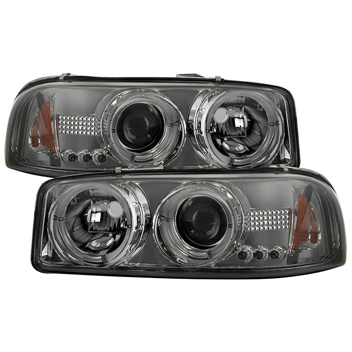 ( Spyder Signature ) GMC Sierra 1500/2500/3500 99-06 / GMC Sierra Denali 02-07 / GMC Yukon 00-06 / GMC Yukon Denali 01-06 Projector Headlights - LED Halo - LED ( Replaceable LEDs ) - Smoke - High 9005 (Not Included) - Low 9006 (Included)