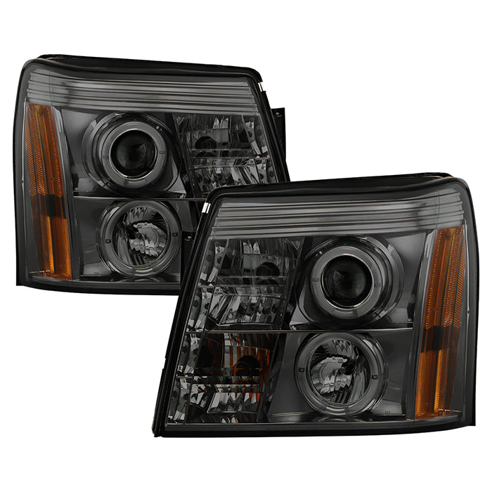 ( Spyder Signature ) Cadillac Escalade 02-03 Projector Headlights - Halogen Model Only ( Not Compatible With Xenon/HID Model ) - LED Halo - DRL - Smoke - High H1 (Included) - Low H7 (Included)