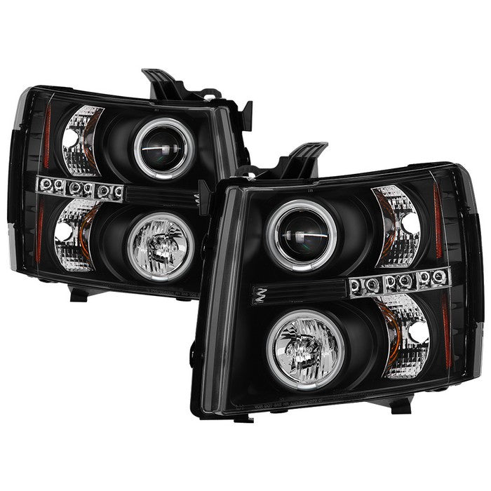 ( Spyder Signature ) Chevy Silverado 1500 07-13  2500HD/3500HD 07-14 Projector Headlights - CCFL Halo - LED ( Replaceable LEDs ) - Black - High H1 (Included) - Low H1 (Included)