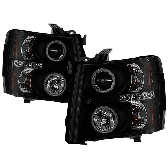 ( Spyder Signature ) Chevy Silverado 1500 07-13  2500HD/3500HD 07-14 Projector Headlights - CCFL Halo - LED ( Replaceable LEDs ) - Black Smoke - High H1 (Included) - Low H1 (Included)