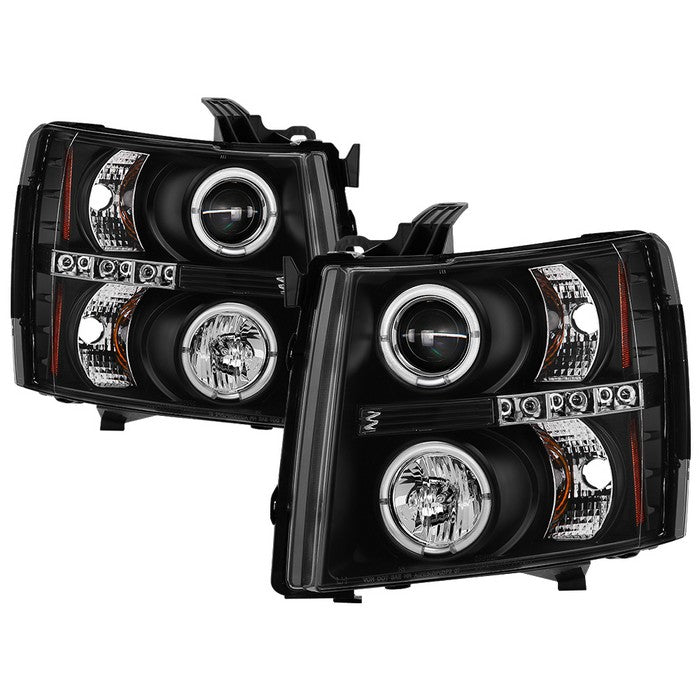 ( Spyder Signature ) Chevy Silverado 1500 07-13  2500HD/3500HD 07-14 Projector Headlights - LED Halo - LED ( Replaceable LEDs ) - Black - High H1 (Included) - Low H1 (Included)