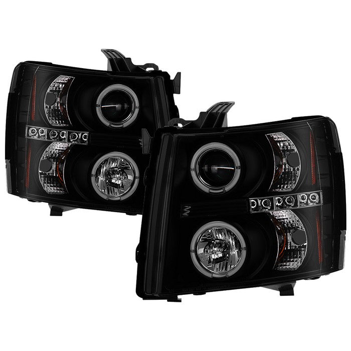 ( Spyder Signature ) Chevy Silverado 1500 07-13  2500HD/3500HD 07-14 Projector Headlights - LED Halo - LED ( Replaceable LEDs ) - Black Smoke - High H1 (Included) - Low H1 (Included)