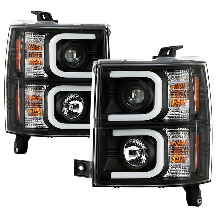 ( Spyder Signature ) Chevy Silverado 1500 14-15 Projector Headlights - Light Bar DRL - Black - High H1 (Included) - Low H7 (Included)