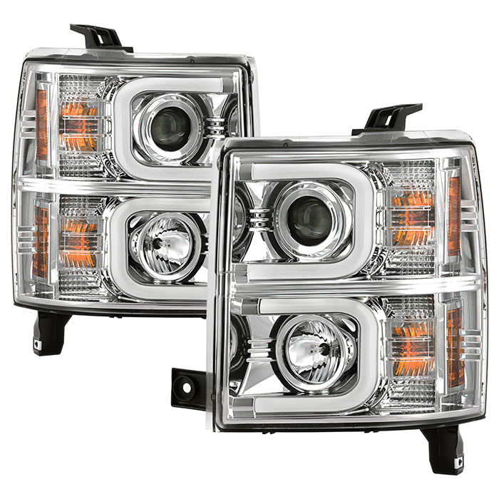 ( Spyder Signature ) Chevy Silverado 1500 14-15 Projector Headlights - Light Bar DRL - Chrome - High H1 (Included) - Low H7 (Included)