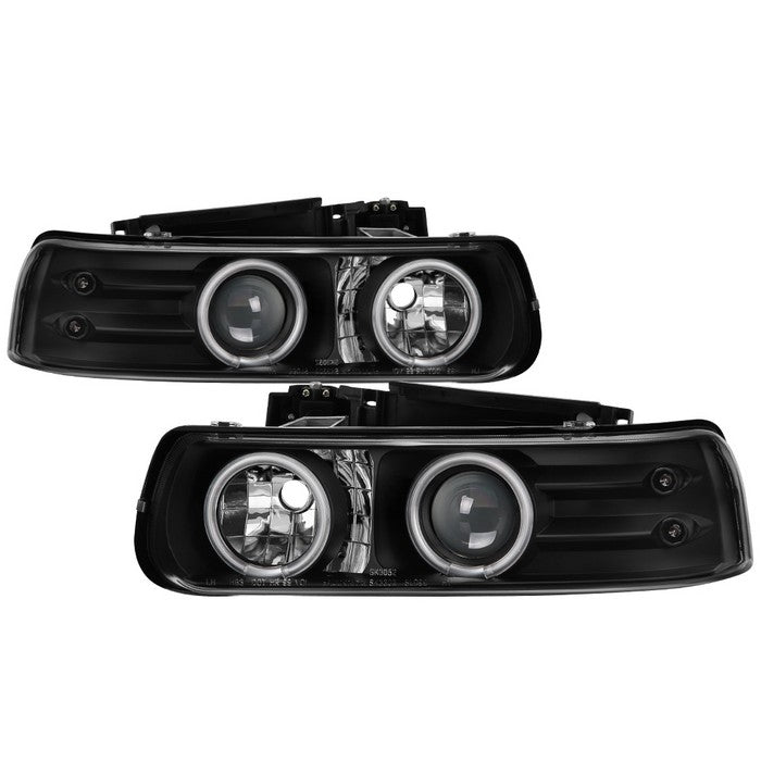 ( Spyder Signature ) Chevy Silverado 1500/2500 99-02 / Chevy Silverado 3500 01-02 / Chevy Suburban 1500/2500 00-06 / Chevy Tahoe 00-06 Projector Headlights - CCFL Halo - LED ( Replaceable LEDs ) - Black - High 9005 (Not Included) - Low H1 (Included)