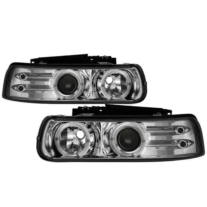 ( Spyder Signature ) Chevy Silverado 1500/2500 99-02 / Chevy Silverado 3500 01-02 / Chevy Suburban 1500/2500 00-06 / Chevy Tahoe 00-06 Projector Headlights - LED Halo - LED ( Replaceable LEDs ) - Chrome - High 9005 (Not Included) - Low H1 (Included)