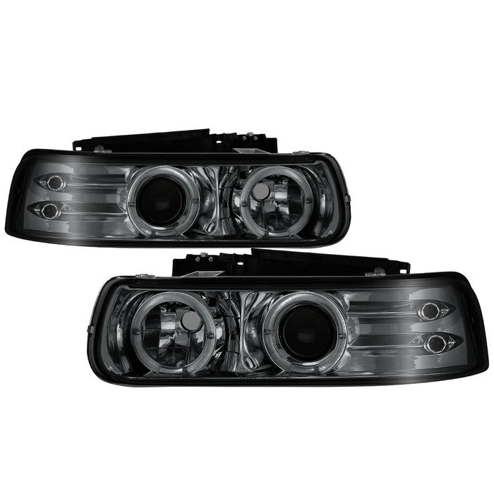 ( Spyder Signature ) Chevy Silverado 1500/2500 99-02 / Chevy Silverado 3500 01-02 / Chevy Suburban 1500/2500 00-06 / Chevy Tahoe 00-06 Projector Headlights - LED Halo - LED ( Replaceable LEDs ) - Smoke - High 9005 (Not Included) - Low H1 (Included)