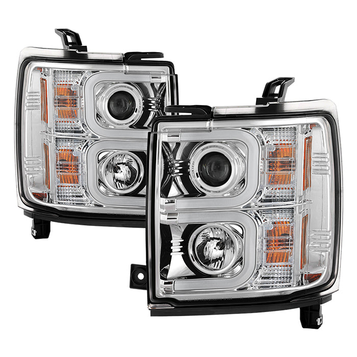 ( Spyder Signature ) Chevy Silverado 15-19 2500/3500 HD Projector Headlights - Light Bar DRL - Chrome