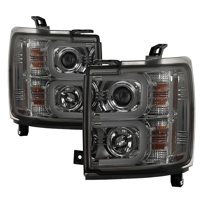 ( Spyder Signature ) Chevy Silverado 15-19 2500/3500 HD Projector Headlights - Light Bar DRL - Smoke