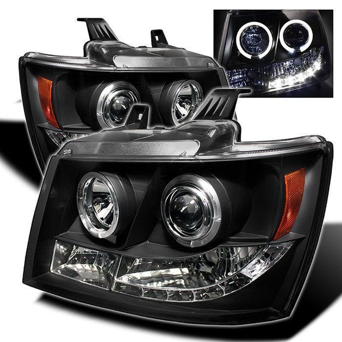 ( Spyder Signature ) Chevy Suburban 1500/2500 07-14 / Chevy Tahoe 07-14 / Avalanche 07-14 Projector Headlights - LED Halo - LED ( Replaceable LEDs ) - Black - High H1 (Included) - Low H1 (Included)