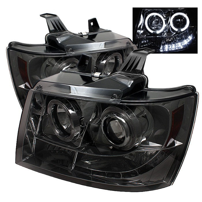 ( Spyder Signature ) Chevy Suburban 1500/2500 07-14 / Chevy Tahoe 07-14 / Avalanche 07-14 Projector Headlights - LED Halo - LED ( Replaceable LEDs ) - Smoke - High H1 (Included) - Low H1 (Included)