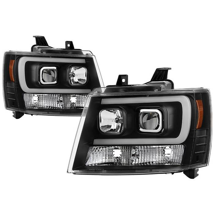 ( Spyder Signature ) Chevy Suburban 1500/2500 07-14 / Chevy Tahoe 07-14 / Avalanche 07-14 Version 2 Projector Headlights - High H1 (Included) - Switch Back Turn Signal Light Bar - Low H7 (Included) ; Signal-LED(Included) - Black